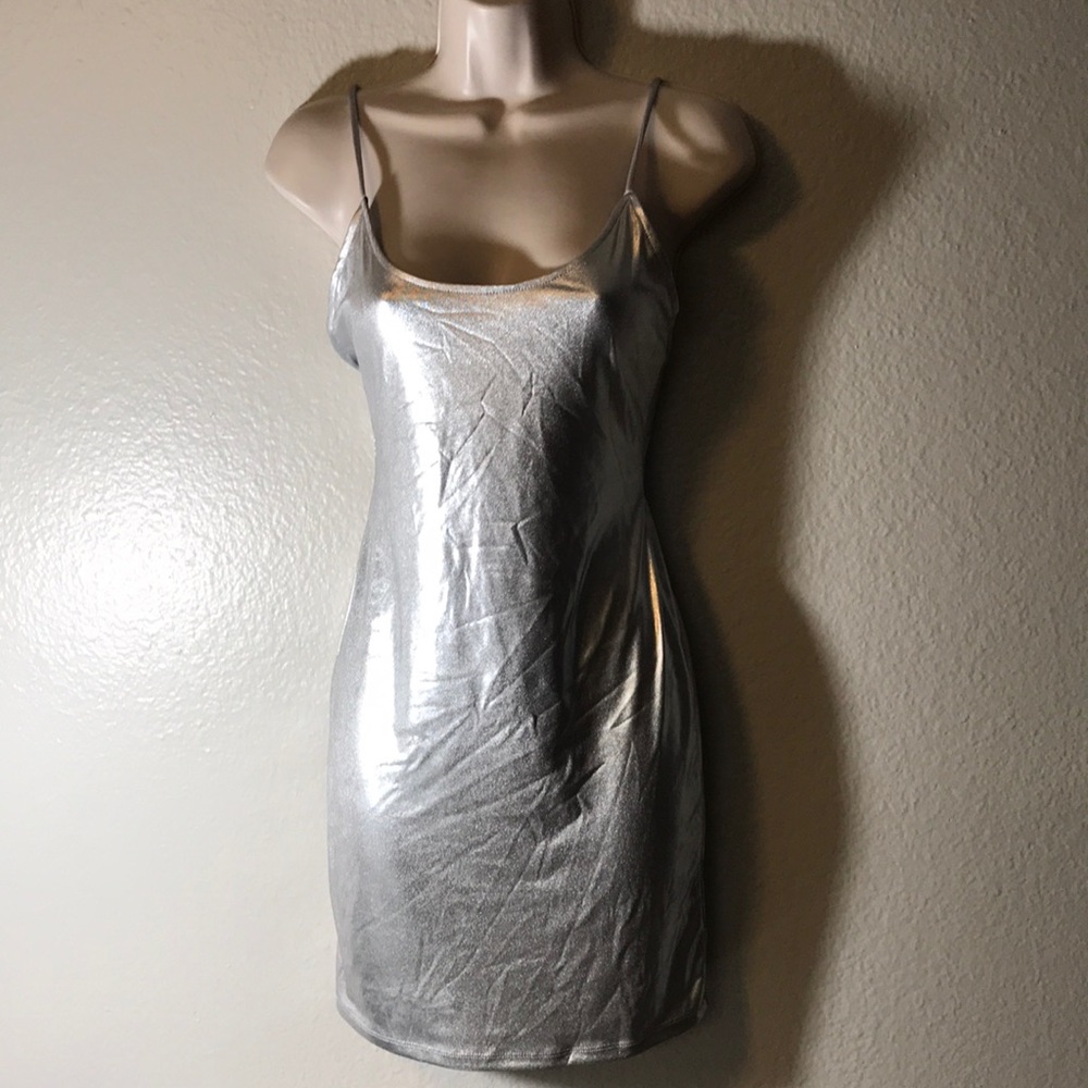 Forever 21 Silver Metallic Mini Slip Dress
